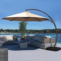 JEAREY Curvy Cantilever Patio Umbrellas Large Outdoor Heavy Duty Offset Hanging Umbrella with Base for Swimming Pool, Garden, Porch, Deck, Lawn, Backyard and Market (11FT, Beige)