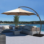 JEAREY Curvy Cantilever Patio Umbrellas Large Outdoor Heavy Duty Offset Hanging Umbrella with Base for Swimming Pool, Garden, Porch, Deck, Lawn, Backyard and Market (11FT, Beige)