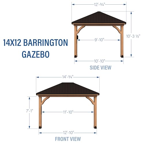 Backyard Discovery Barrington 14 ft. x 12 ft. Hip Roof Cedar Wood Gazebo Pavilion, Shade, Rain, Hard Top Steel Metal Roof, All Weather Protected, Wind Resistant up to 100 mph, Holds up to 10650 lbs