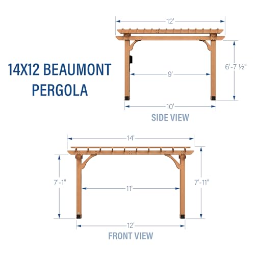 Backyard Discovery Beaumont 14x12 ft All Cedar Wood Pergola, Durable, Quality Supported Structure, Snow and Wind Supported, Rot Resistant, Backyard, Deck, Garden, Patio, Outdoor Entertaining