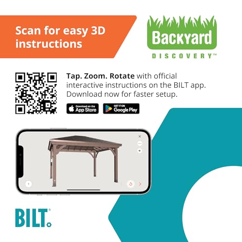 Backyard Discovery Barrington 14 ft. x 12 ft. Hip Roof Cedar Wood Gazebo Pavilion, Shade, Rain, Hard Top Steel Metal Roof, All Weather Protected, Wind Resistant up to 100 mph, Holds up to 10650 lbs