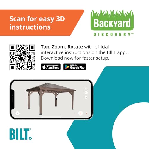 Backyard Discovery Barrington 16 ft. x 12 ft. Hip Roof Cedar Wood Gazebo Pavilion, Shade, Rain, Hard Top Steel Metal Roof, All Weather Protected, Wind Resistant up to 100 mph, Holds up to 7800 lbs