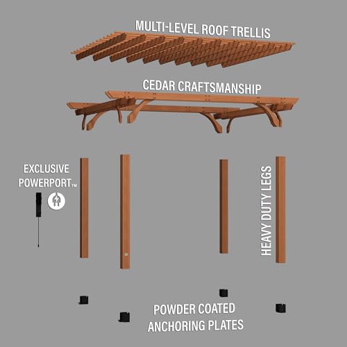 Backyard Discovery Beaumont 14x12 ft All Cedar Wood Pergola, Durable, Quality Supported Structure, Snow and Wind Supported, Rot Resistant, Backyard, Deck, Garden, Patio, Outdoor Entertaining