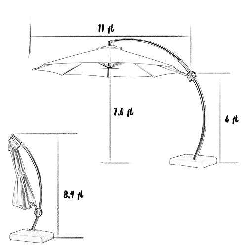 JEAREY Curvy Cantilever Patio Umbrellas Large Outdoor Heavy Duty Offset Hanging Umbrella with Base for Swimming Pool, Garden, Porch, Deck, Lawn, Backyard and Market (11FT, Beige)