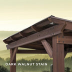 Backyard Discovery Saxony Wooden Grill Gazebo, Insulated Steel Roof, Cook Station, Barbeque, Patio, Deck, Withstand Wind and Snow, Corrosion Resistant, Reduce Heat Transfer, Power Ports, Walnut