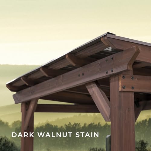 Backyard Discovery Saxony Wooden Grill Gazebo, Insulated Steel Roof, Cook Station, Barbeque, Patio, Deck, Withstand Wind and Snow, Corrosion Resistant, Reduce Heat Transfer, Power Ports, Walnut