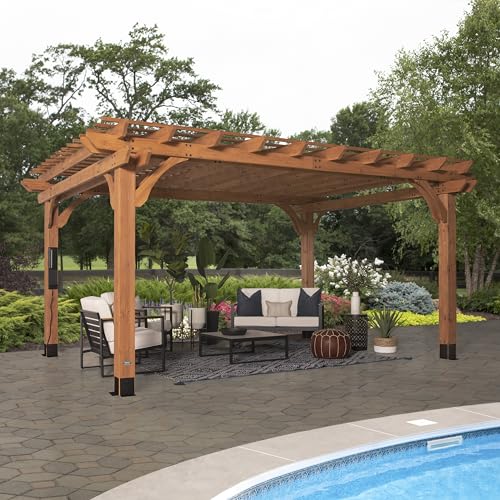 Backyard Discovery Beaumont 16 ft. x 12 ft. All Cedar Wooden Pergola Kit for Backyard, Deck, Garden, Patio, Outdoor Entertaining | Wind Rated at 100 MPH Light Brown