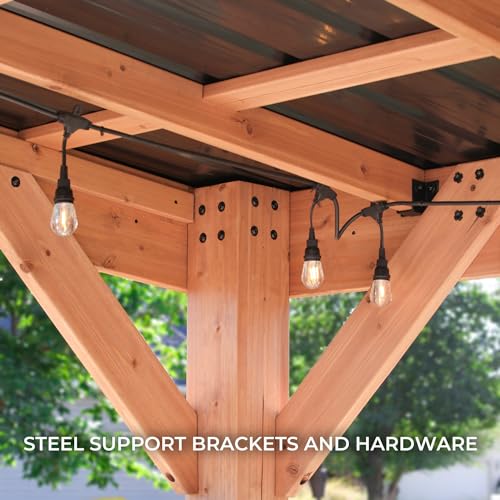 Backyard Discovery Arcadia 12 x 9.5 All Cedar Wooden Gazebo Pavilion with Hard Top Steel Slope Roof, Durable, Supports Snow Loads and Wind Speed, Rot Resistant, Backyard, Deck, Garden, Patio