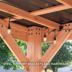 Backyard Discovery Arcadia 12 x 9.5 All Cedar Wooden Gazebo Pavilion with Hard Top Steel Slope Roof, Durable, Supports Snow Loads and Wind Speed, Rot Resistant, Backyard, Deck, Garden, Patio