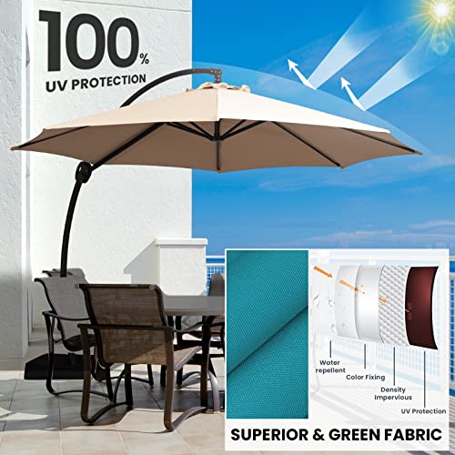 JEAREY Curvy Cantilever Patio Umbrellas Large Outdoor Heavy Duty Offset Hanging Umbrella with Base for Swimming Pool, Garden, Porch, Deck, Lawn, Backyard and Market (11FT, Beige)