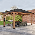 Backyard Discovery Barrington 14 ft. x 12 ft. Hip Roof Cedar Wood Gazebo Pavilion, Shade, Rain, Hard Top Steel Metal Roof, All Weather Protected, Wind Resistant up to 100 mph, Holds up to 10650 lbs