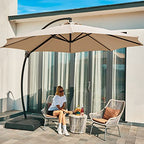 JEAREY Curvy Cantilever Patio Umbrellas Large Outdoor Heavy Duty Offset Hanging Umbrella with Base for Swimming Pool, Garden, Porch, Deck, Lawn, Backyard and Market (11FT, Beige)