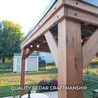 Backyard Discovery Arcadia 12 x 9.5 All Cedar Wooden Gazebo Pavilion with Hard Top Steel Slope Roof, Durable, Supports Snow Loads and Wind Speed, Rot Resistant, Backyard, Deck, Garden, Patio