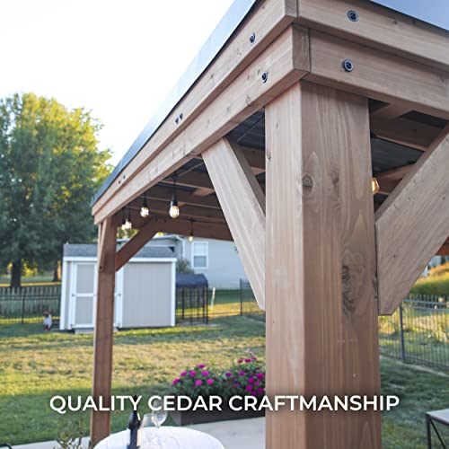 Backyard Discovery Arcadia 12 x 9.5 All Cedar Wooden Gazebo Pavilion with Hard Top Steel Slope Roof, Durable, Supports Snow Loads and Wind Speed, Rot Resistant, Backyard, Deck, Garden, Patio