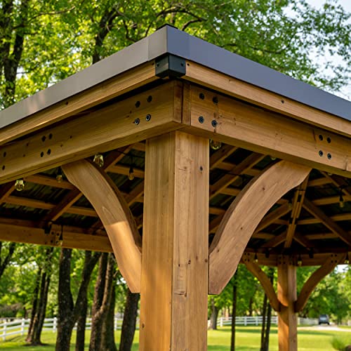 Backyard Discovery Barrington 14 ft. x 12 ft. Hip Roof Cedar Wood Gazebo Pavilion, Shade, Rain, Hard Top Steel Metal Roof, All Weather Protected, Wind Resistant up to 100 mph, Holds up to 10650 lbs