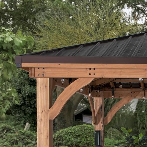 Backyard Discovery Barrington 16 ft. x 12 ft. Hip Roof Cedar Wood Gazebo Pavilion, Shade, Rain, Hard Top Steel Metal Roof, All Weather Protected, Wind Resistant up to 100 mph, Holds up to 7800 lbs