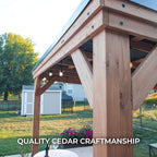 Backyard Discovery Arcadia 12 x 9.5 All Cedar Wooden Gazebo Pavilion with Hard Top Steel Slope Roof, Durable, Supports Snow Loads and Wind Speed, Rot Resistant, Backyard, Deck, Garden, Patio