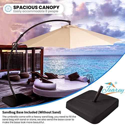 JEAREY Curvy Cantilever Patio Umbrellas Large Outdoor Heavy Duty Offset Hanging Umbrella with Base for Swimming Pool, Garden, Porch, Deck, Lawn, Backyard and Market (11FT, Beige)