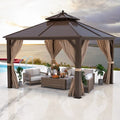 YOLENY 12'x12' Hardtop Gazebo with Galvanized Steel Double Roof, Pergolas Aluminum Frame, Netting and Curtains Included, Metal Outdoor Gazebos for Garden, Patios, Lawns, Parties