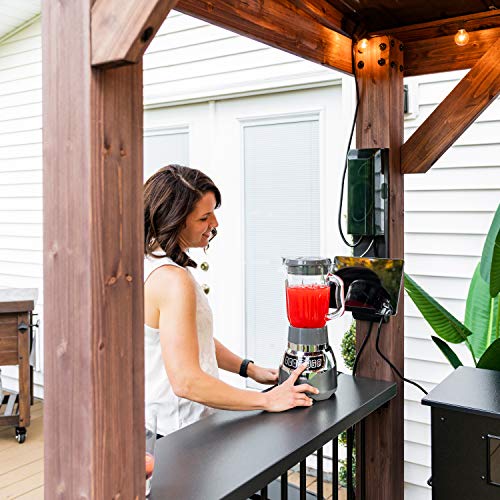 Backyard Discovery Saxony Wooden Grill Gazebo, Insulated Steel Roof, Cook Station, Barbeque, Patio, Deck, Withstand Wind and Snow, Corrosion Resistant, Reduce Heat Transfer, Power Ports, Walnut