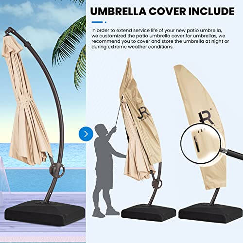 JEAREY Curvy Cantilever Patio Umbrellas Large Outdoor Heavy Duty Offset Hanging Umbrella with Base for Swimming Pool, Garden, Porch, Deck, Lawn, Backyard and Market (11FT, Beige)