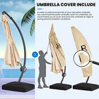 JEAREY Curvy Cantilever Patio Umbrellas Large Outdoor Heavy Duty Offset Hanging Umbrella with Base for Swimming Pool, Garden, Porch, Deck, Lawn, Backyard and Market (11FT, Beige)