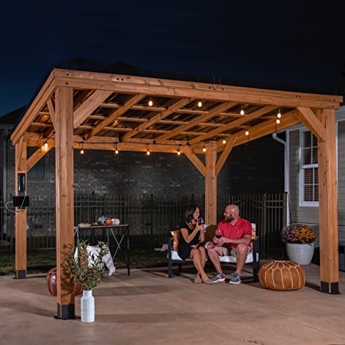 Backyard Discovery Arcadia 12 x 9.5 All Cedar Wooden Gazebo Pavilion with Hard Top Steel Slope Roof, Durable, Supports Snow Loads and Wind Speed, Rot Resistant, Backyard, Deck, Garden, Patio
