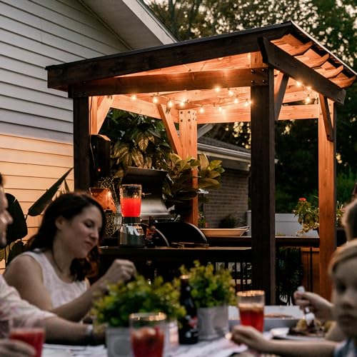 Backyard Discovery Saxony Wooden Grill Gazebo, Insulated Steel Roof, Cook Station, Barbeque, Patio, Deck, Withstand Wind and Snow, Corrosion Resistant, Reduce Heat Transfer, Power Ports, Walnut