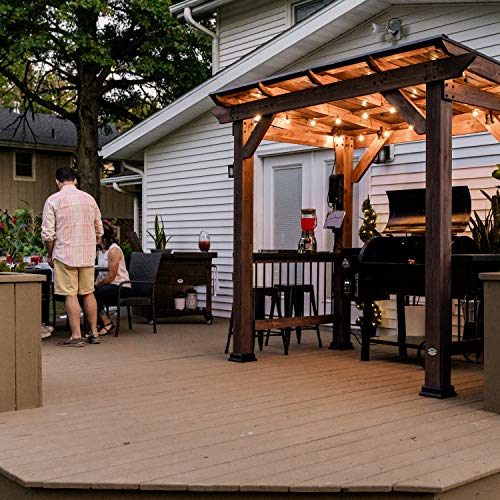 Backyard Discovery Saxony Wooden Grill Gazebo, Insulated Steel Roof, Cook Station, Barbeque, Patio, Deck, Withstand Wind and Snow, Corrosion Resistant, Reduce Heat Transfer, Power Ports, Walnut