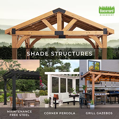 Backyard Discovery Barrington 14 ft. x 12 ft. Hip Roof Cedar Wood Gazebo Pavilion, Shade, Rain, Hard Top Steel Metal Roof, All Weather Protected, Wind Resistant up to 100 mph, Holds up to 10650 lbs