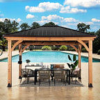 Backyard Discovery Barrington 14 ft. x 12 ft. Hip Roof Cedar Wood Gazebo Pavilion, Shade, Rain, Hard Top Steel Metal Roof, All Weather Protected, Wind Resistant up to 100 mph, Holds up to 10650 lbs
