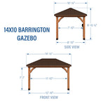 Backyard Discovery Barrington 14 ft. x 10 ft. Hip Roof Cedar Wooden Gazebo Pavilion, Shade, Rain, Hard Top Steel Metal Roof, All Weather Protected, Wind Resistant up to 100 mph, Holds up to 8200 lbs