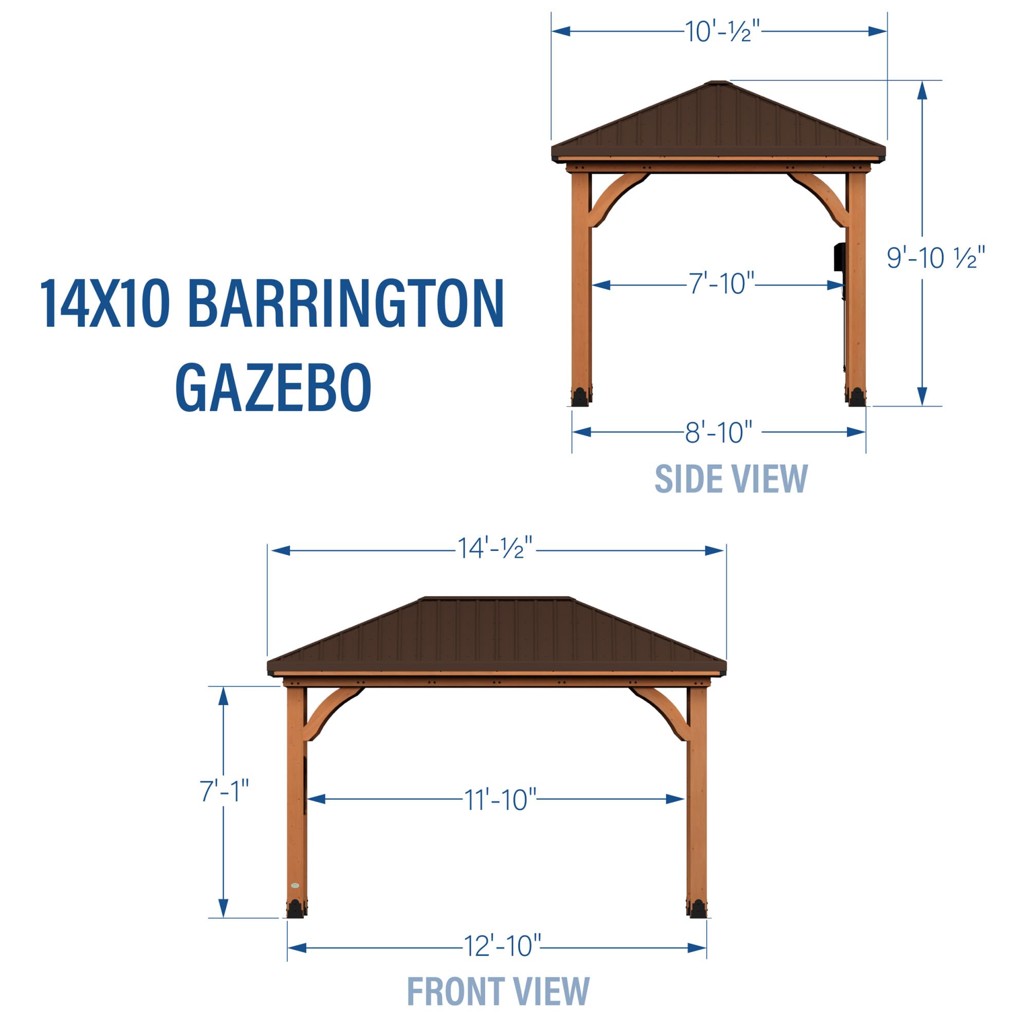 Backyard Discovery Barrington 14 ft. x 10 ft. Hip Roof Cedar Wooden Gazebo Pavilion, Shade, Rain, Hard Top Steel Metal Roof, All Weather Protected, Wind Resistant up to 100 mph, Holds up to 8200 lbs