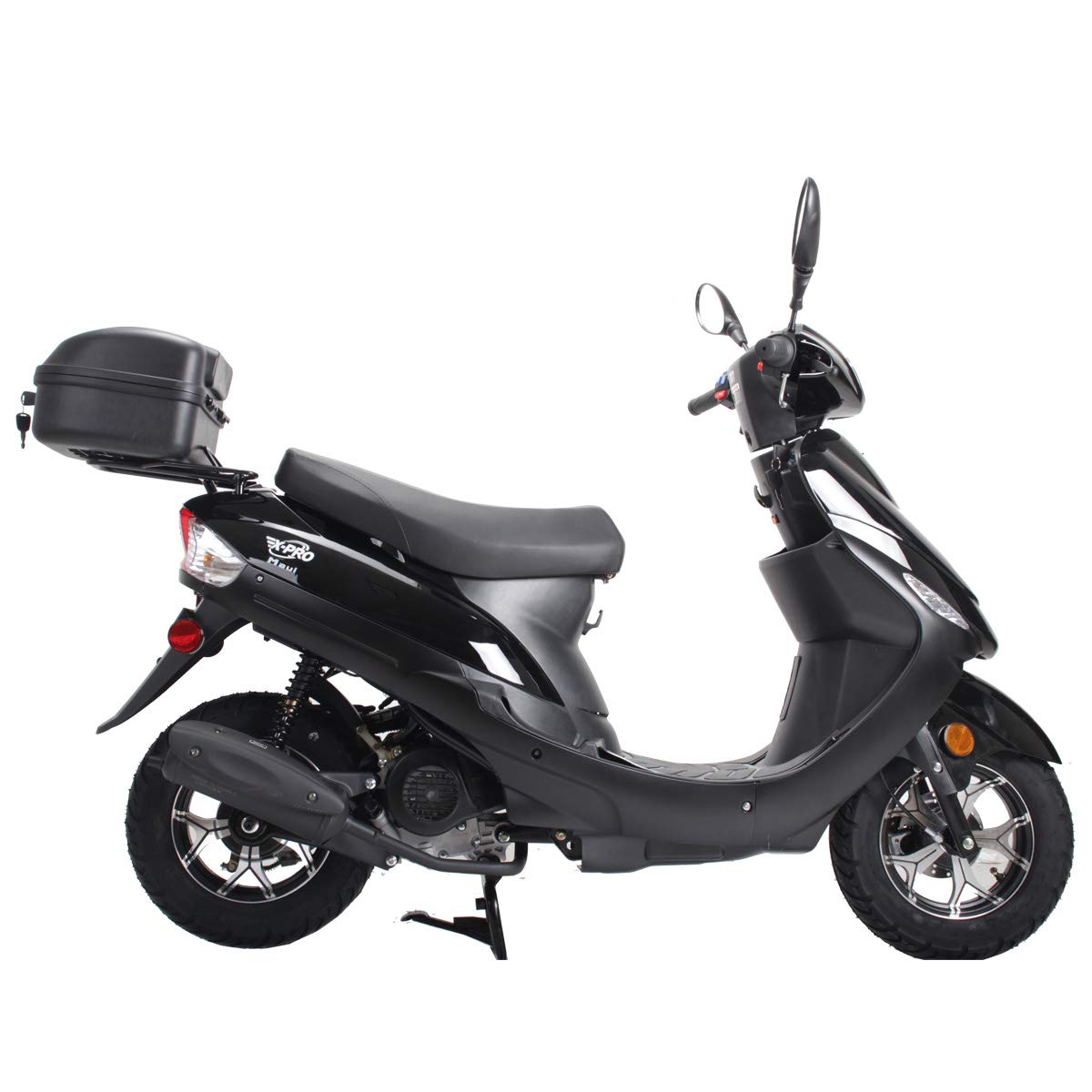 X-PRO Maui 50cc Moped Gas Moped Motorcycle 50cc Adult Aluminum Wheels (Black)