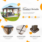 YOLENY 12'x12' Hardtop Gazebo, Outdoor Polycarbonate Double Roof Canopy, Aluminum Frame Permanent Pavilion with Curtains and Netting, Sunshade for Garden, Patio, Lawns