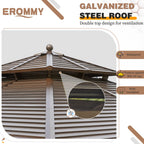 EROMMY 12'x12' Hardtop Gazebo Galvanized Steel Outdoor Gazebo Canopy Double Vented Roof Pergolas Aluminum Frame with Netting and Curtains for Garden,Patio,Lawns,Parties