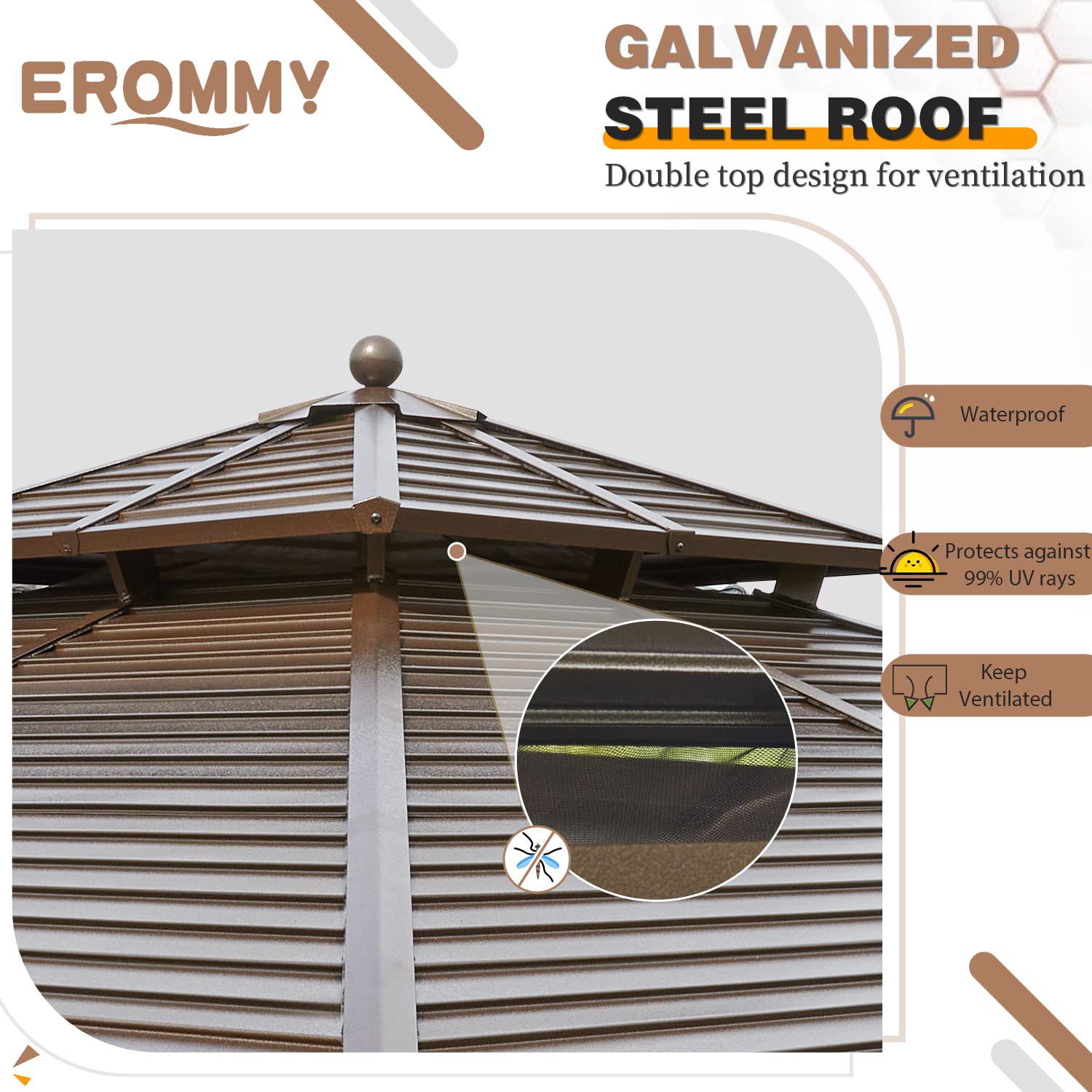 EROMMY 12'x12' Hardtop Gazebo Galvanized Steel Outdoor Gazebo Canopy Double Vented Roof Pergolas Aluminum Frame with Netting and Curtains for Garden,Patio,Lawns,Parties
