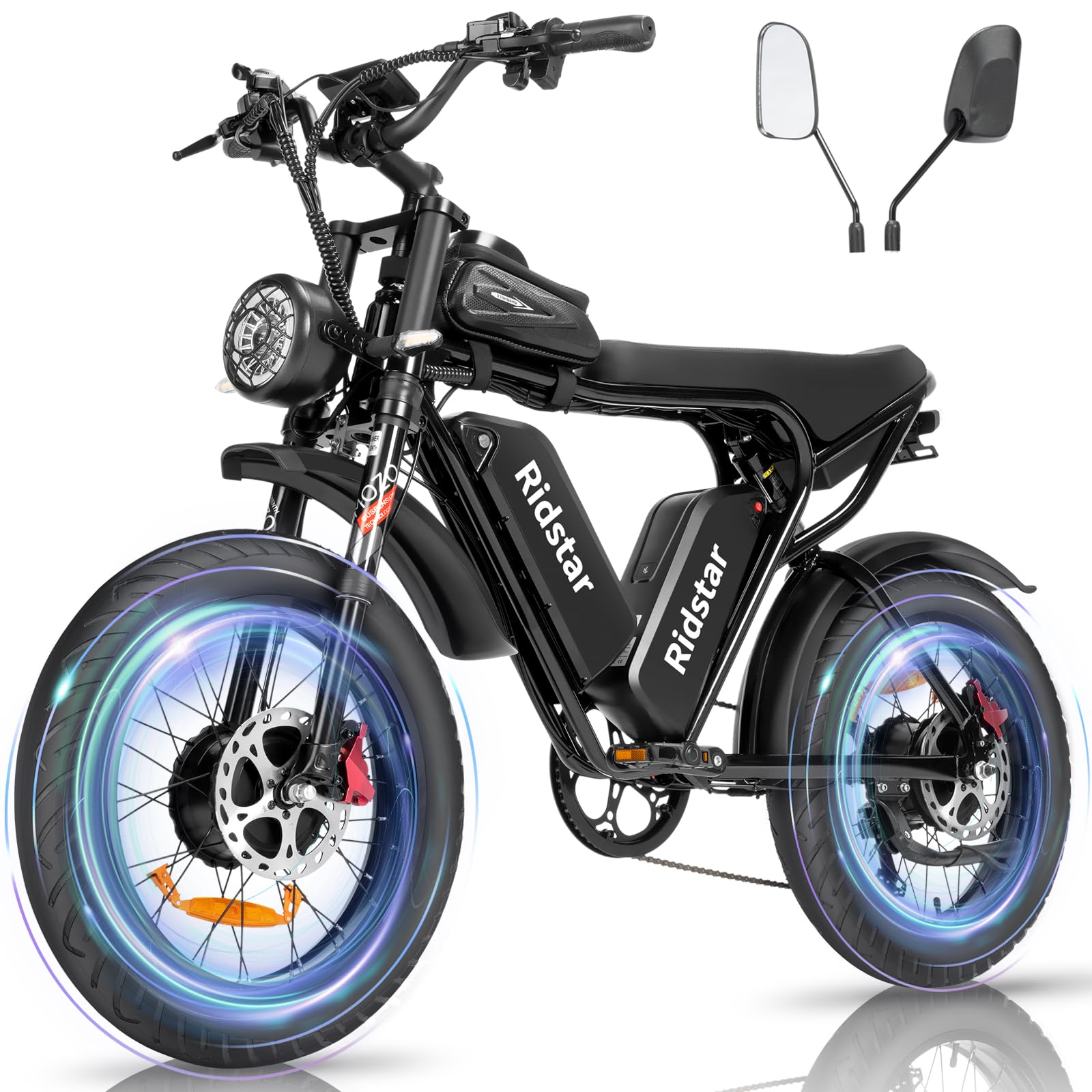Bopzin Dual Motor Electric Bike, 2000W 37MPH Dirt Bike, 52V 40Ah Removable Battery, Max 180Miles Electric Motorcycle, 20" Fat Tire Ebike, 7-Speed & UL Bicicleta electrica para adultos