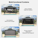 PURPLE LEAF 13' X 15' Permanent Gazebo with Metal Roof Outdoor Hardtop Gazebo for Patio Lawn and Garden Curtains and Netting Included Grey