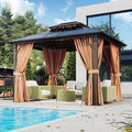 Jolydale 10'x12' Hardtop Gazebo, Double Roof Gazebo, Aluminum Frame Permanent Pavilion with Netting and Curtains, Outdoor Polycarbonate Gazebo, for Patios, Gardens, Lawns