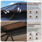 Jolydale 10'x12' Hardtop Gazebo, Double Roof Gazebo, Aluminum Frame Permanent Pavilion with Netting and Curtains, Outdoor Polycarbonate Gazebo, for Patios, Gardens, Lawns