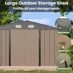 Patiowell 10 x 10 FT Outdoor Storage Shed,Metal Yard Shed with Design of Lockable Doors, Utility and Tool Storage for Garden, Patio, Backyard, Outside use,Brown