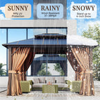 Jolydale 10'x12' Hardtop Gazebo, Double Roof Gazebo, Aluminum Frame Permanent Pavilion with Netting and Curtains, Outdoor Polycarbonate Gazebo, for Patios, Gardens, Lawns