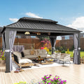 Jolydale 12' X 16' Hardtop Gazebo with Mosquito Netting and Curtains, Outdoor Gazebos with Double Roof, Galvanized Steel Permanent Aluminum Gazebo, for Gardens, Decks, Patios, Parties