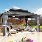 Jolydale 12' X 16' Hardtop Gazebo with Mosquito Netting and Curtains, Outdoor Gazebos with Double Roof, Galvanized Steel Permanent Aluminum Gazebo, for Gardens, Decks, Patios, Parties