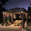 Jolydale 10X12 Hardtop Gazebo, Outdoor Aluminum Gazebo with Galvanized Steel Double Roof, Permanent Metal Pavilion with Netting, Curtains