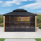 PURPLE LEAF 12' X 14' Patio Hardtop Gazebo Double Top Outdoor Screen House Aluminum Solarium Backyard Sun Room with Detachable Windows
