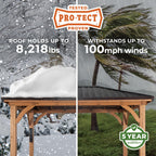 Backyard Discovery Barrington 14 ft. x 10 ft. Hip Roof Cedar Wooden Gazebo Pavilion, Shade, Rain, Hard Top Steel Metal Roof, All Weather Protected, Wind Resistant up to 100 mph, Holds up to 8200 lbs