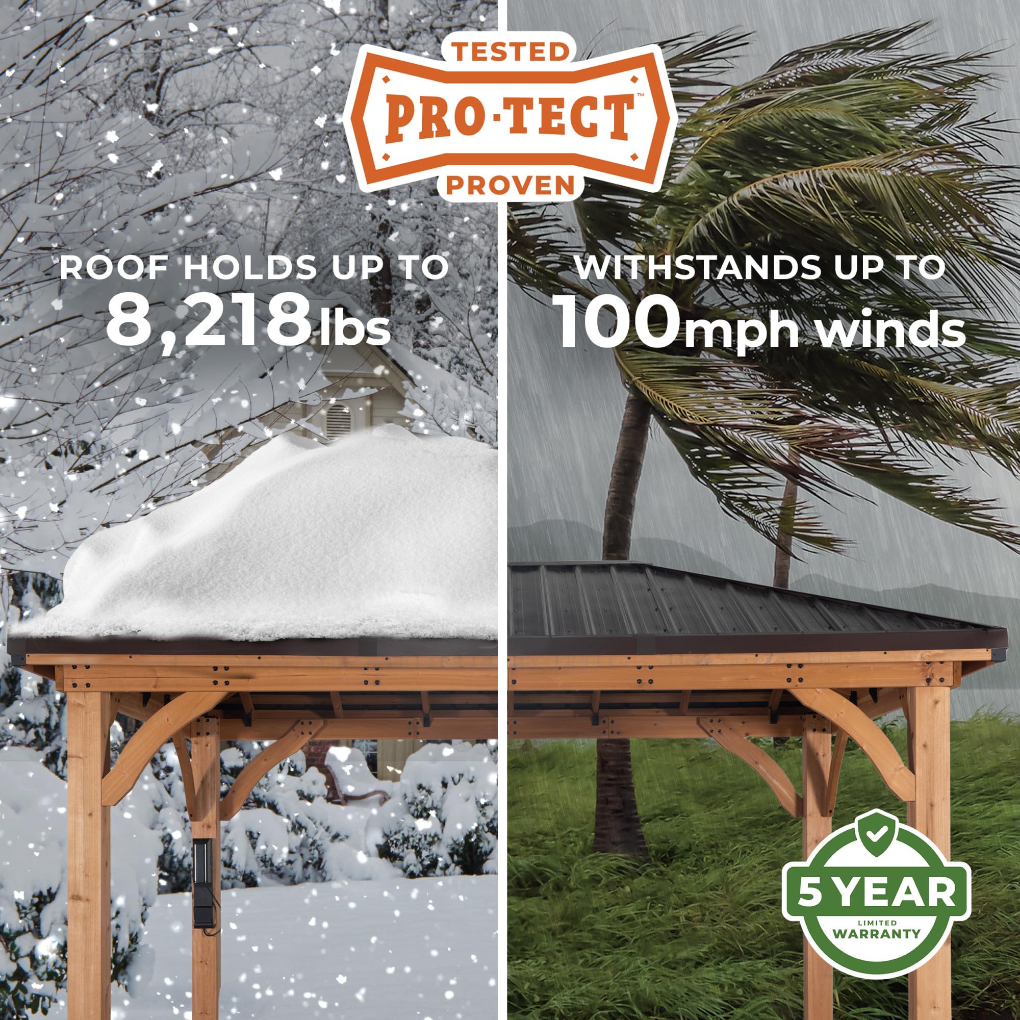 Backyard Discovery Barrington 14 ft. x 10 ft. Hip Roof Cedar Wooden Gazebo Pavilion, Shade, Rain, Hard Top Steel Metal Roof, All Weather Protected, Wind Resistant up to 100 mph, Holds up to 8200 lbs