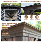 VEIKOU 10' x 12' Gazebo Hardtop, Outdoor Aluminum Wood Grain Gazebo w/Double Roof & Sidewalls, Permanent Pergolas and Gazebos, Patio Gazebo for Garden, Lawns, Parties